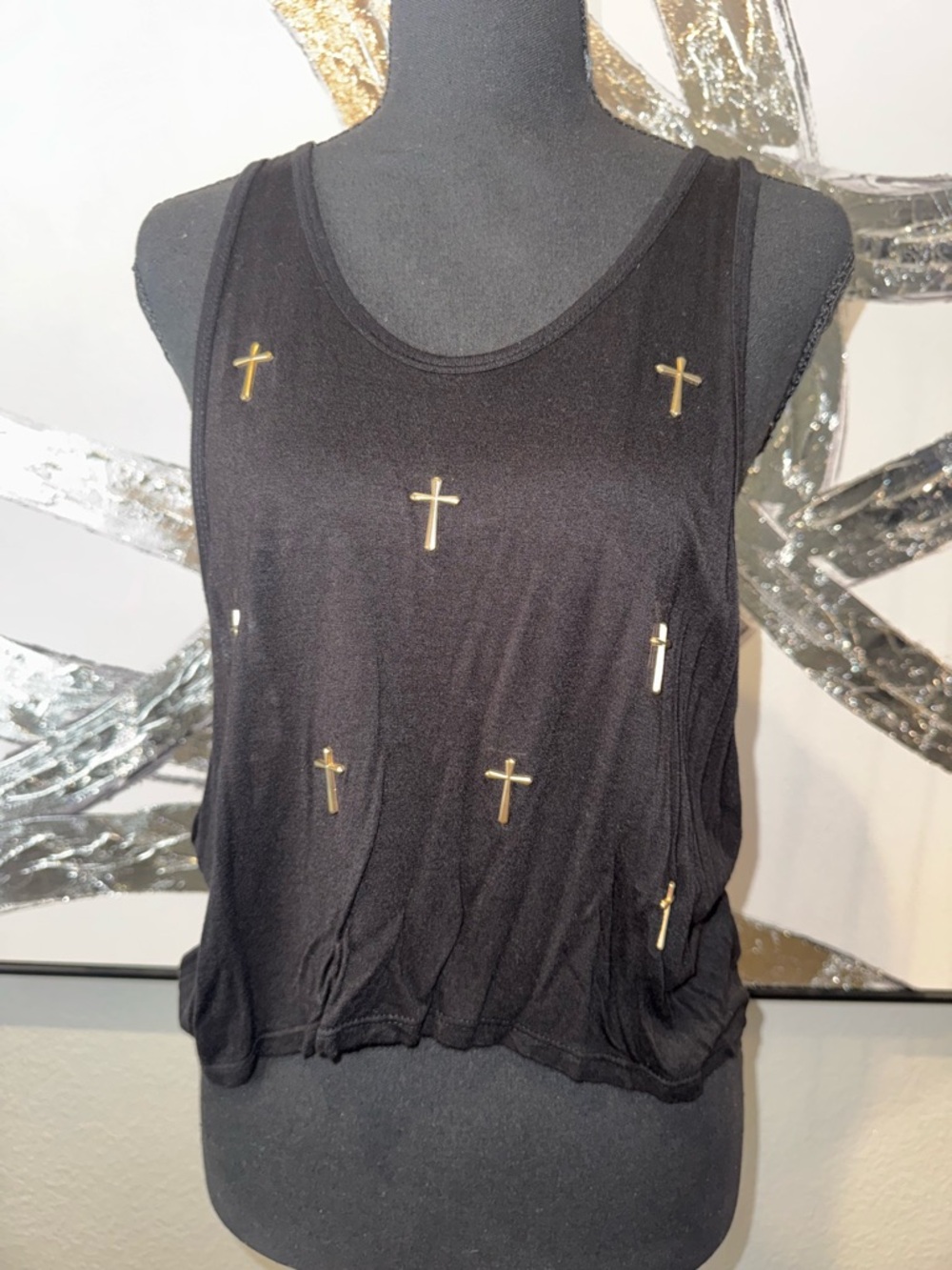 The Classic Black Tank Top with Gold Cross Studs